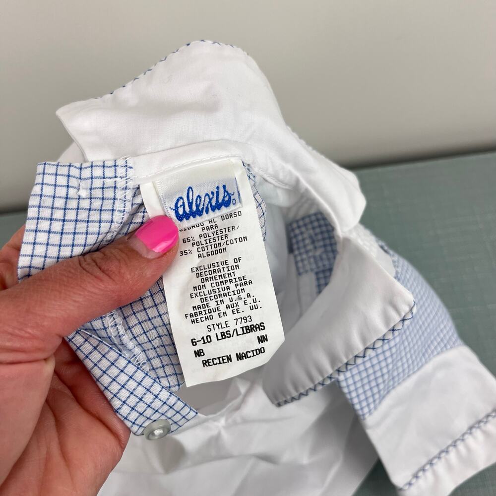 Vintage Alexis White Blue Bubble Romper Newborn - Picture 5 of 7